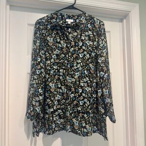 J. Jill Black Floral Relaxed Blouse with Peter Pan Collar